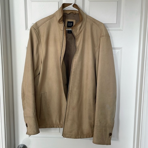 Light brown Gap men’s leather jacket sz Large - Picture 1 of 7